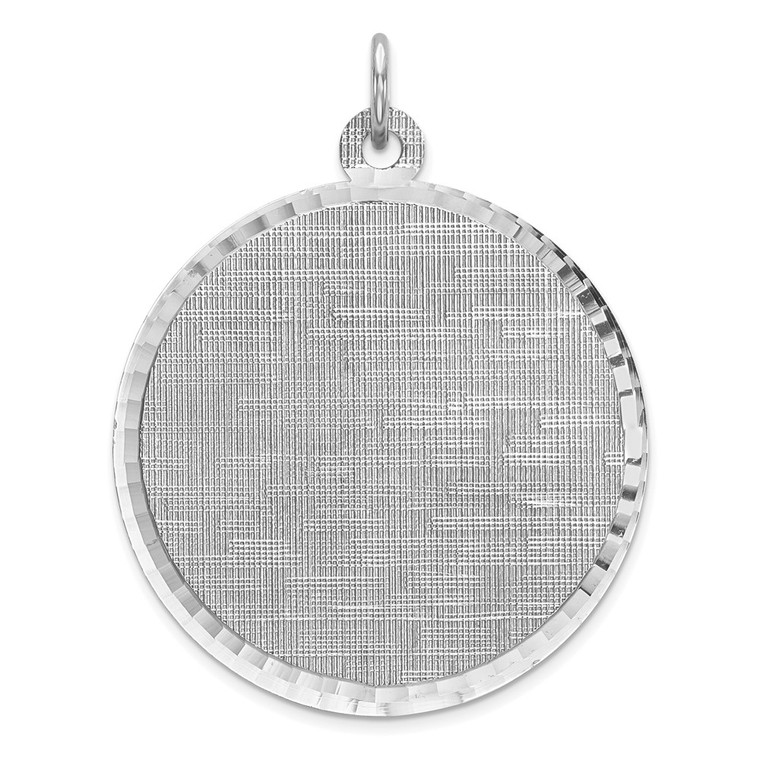 Sterling Silver Rhod-plated Eng. Rnd Patterned Polish Front/Satin Back Disc - QM-FD21BE7D-3512