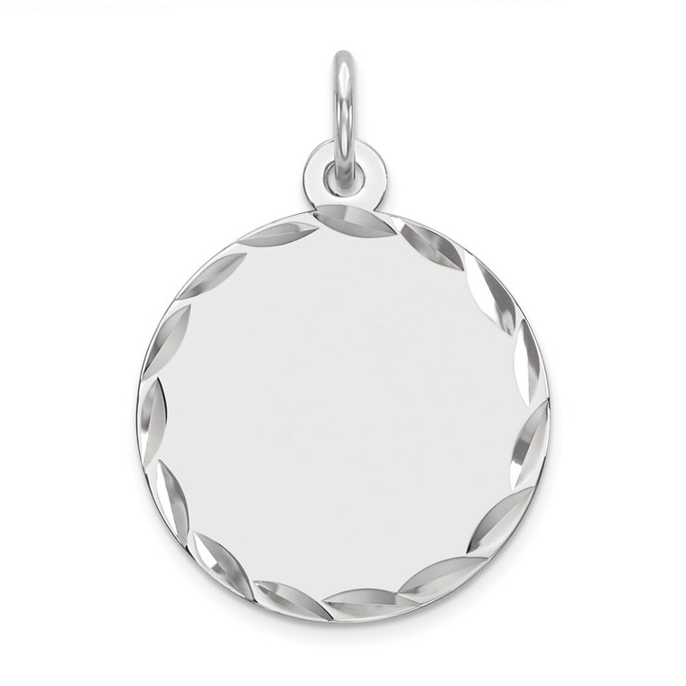 Sterling Silver Rhod-plated Eng. Rnd Polish Front/Satin Back Disc Charm - QM-E26A8828-7836