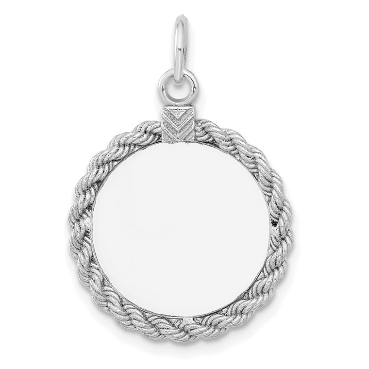 Sterling Silver Rhod-plated Eng. Rnd w/Rope Polish Front/Satin Back Disc - QM-C9456AB7-3507