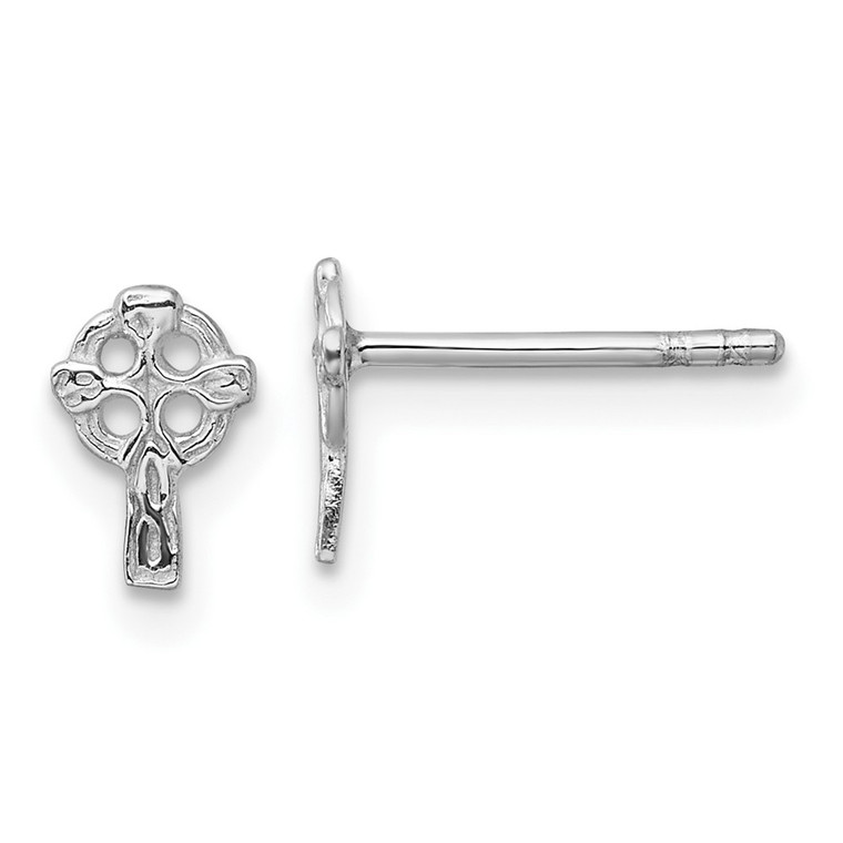 Sterling Silver Rhod-plated Polished & Textured Celtic Cross Post Earrings