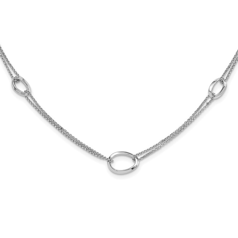 Sterling Silver Rh-plated 18in w/2in ext Fancy 2-Strand Ovals Necklace