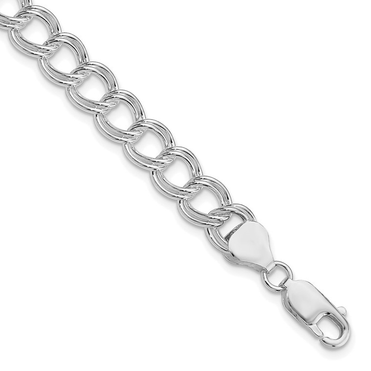 Sterling Silver RH-plated 7.75mm Solid Double Link Charm Bracelet - QG-F40B7313-9475
