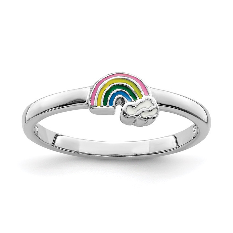 Sterling Silver RH-plated Multi-color Enameled Rainbow Children's Ring - QR-9099E76E-1253