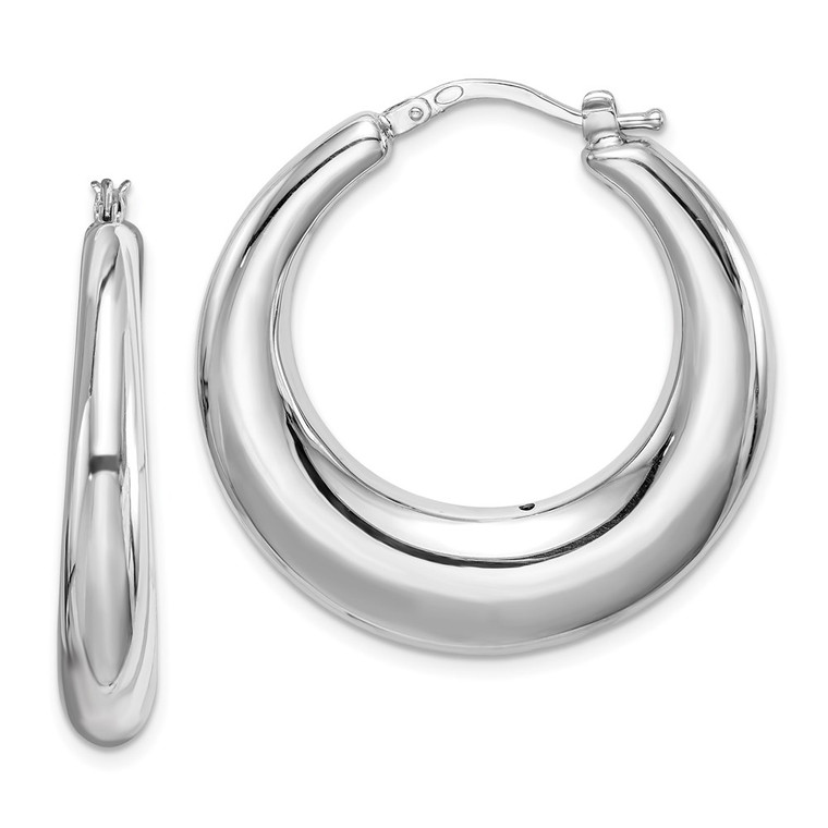 Sterling Silver RH-plated Polished Tapered Hollow Round Hoop Earrings - QE-449D3BE6-8800