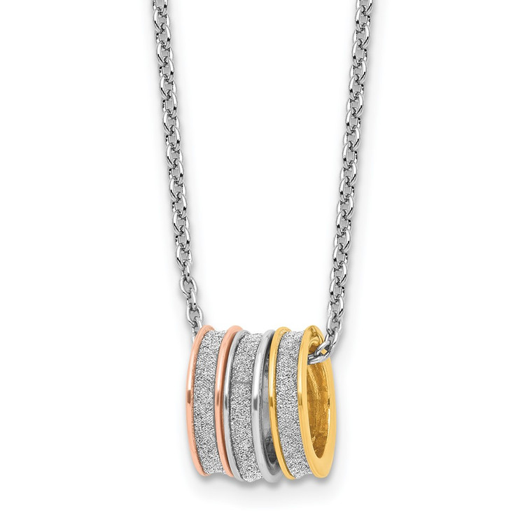 Sterling Silver RH-plated Yell/Rose-tone Glitter Fabric w/2in ext Necklace