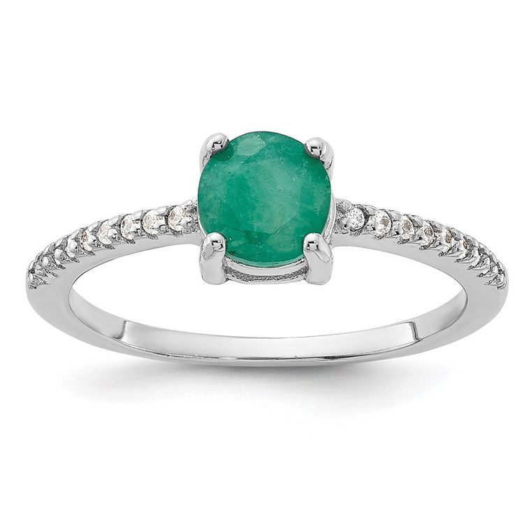 Sterling Silver Rh-plated-plated  1.0EM Emerald and .12WT White Topaz Ring - QR-718AF9C1-9043