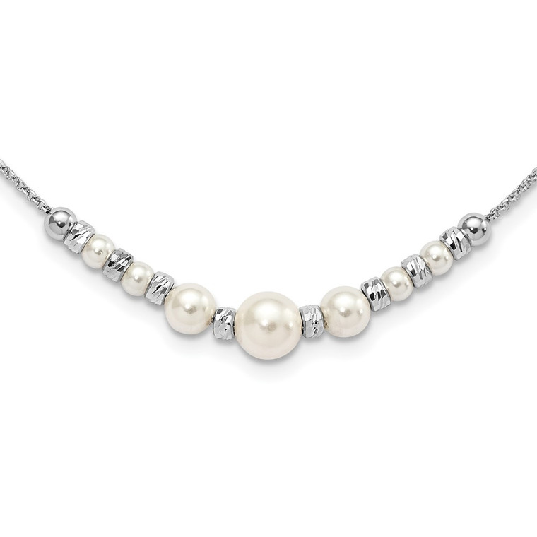 Sterling Silver RH-pltd Diamond-cut Bead Glass Pearl w/2in ext Necklace