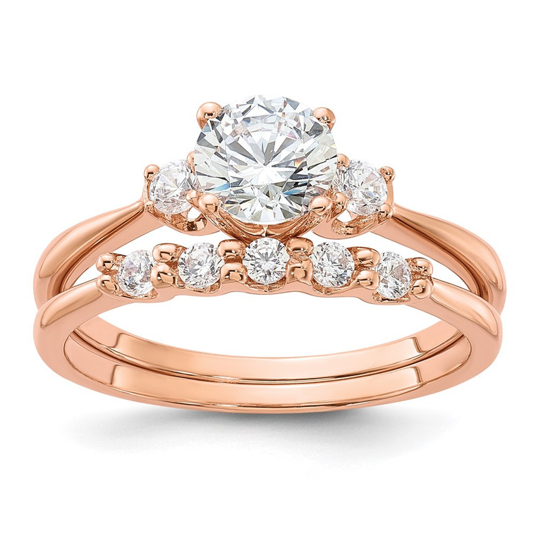 Sterling Silver Rose Gold-Plated Polished CZ Engagement Ring and Band Set - QR-C8FCD17F-8758