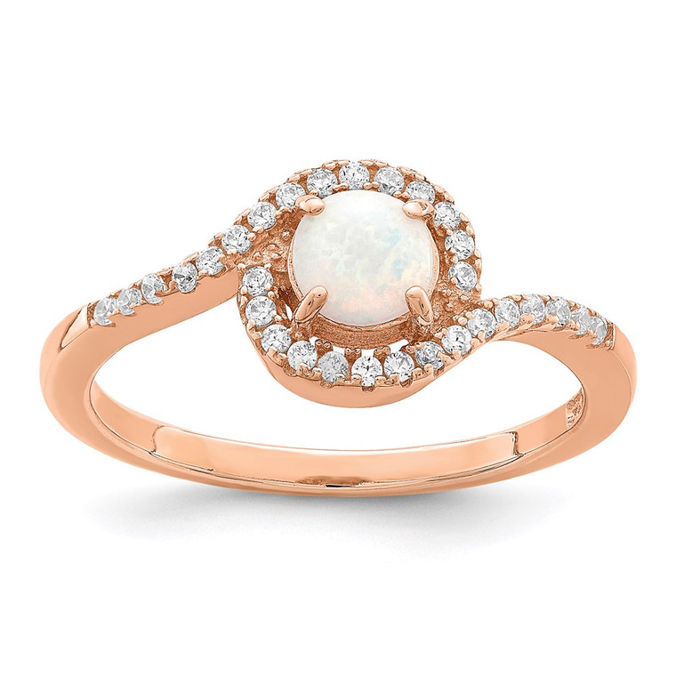 Sterling Silver Rose-tone Created Opal and CZ Halo Ring - QR-6305243E-6081