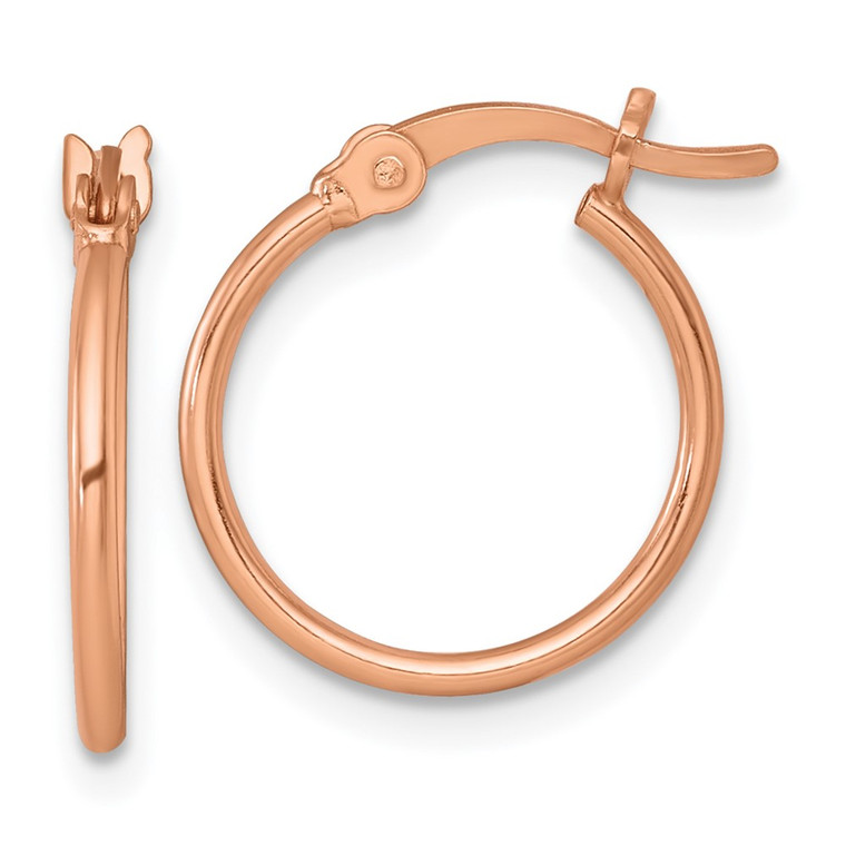 Sterling Silver Rose-tone Polished 1.25mm x 15mm Round Tube Hoop Earrings