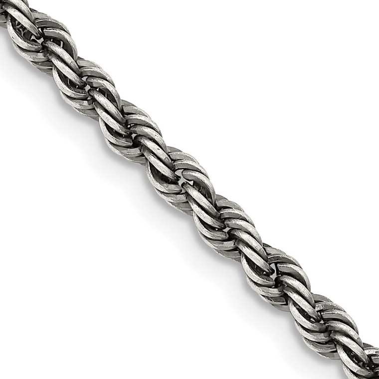 Sterling Silver Ruthenium-plated 3.4mm Rope Chain - QF-C3B78B9F-3105