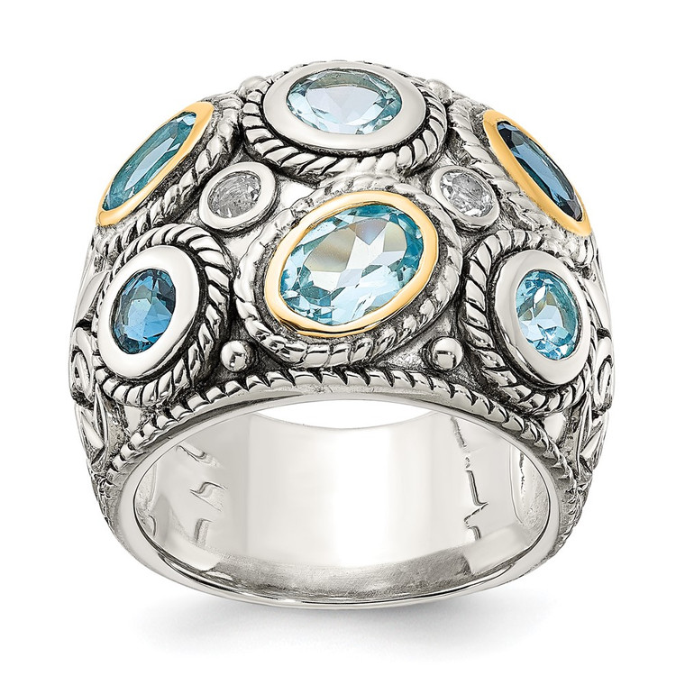 Sterling Silver w/14k Gold and Blue Topaz Fancy Ring - QR-C28D5366-5891