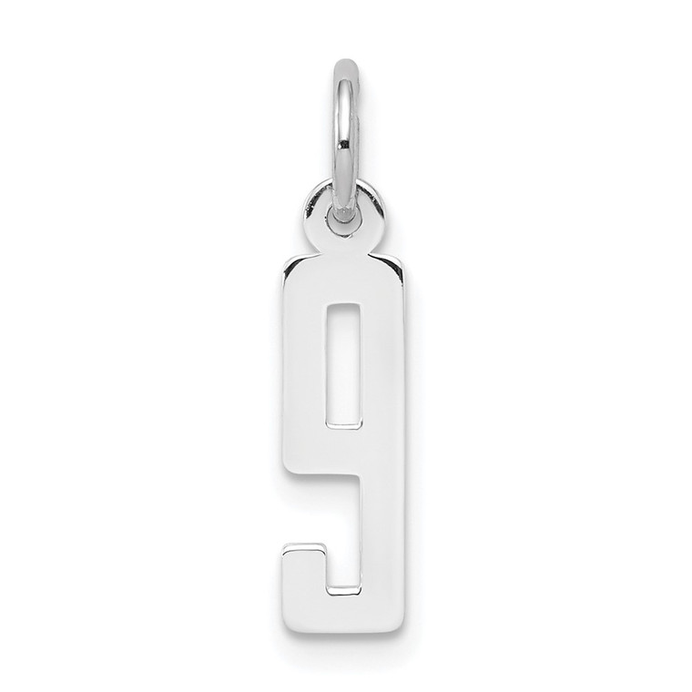 Sterling Silver/Rhodium-plated Elongated Polished Number 9 Charm