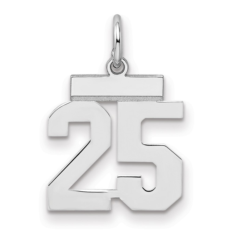 Sterling Silver/Rhodium-plated Polished Number 25 Charm