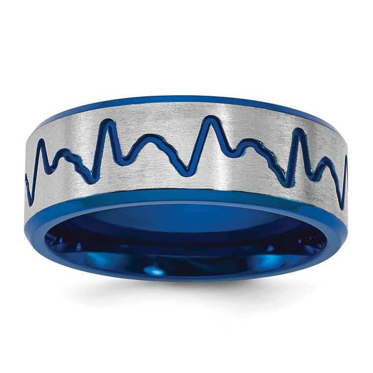 Titanium Brushed Blue IP-plated Heartbeat 8mm Band - TB-9B37414F-5532