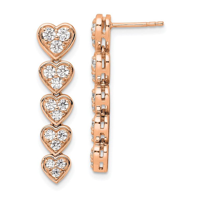 True Origin 14k Rose Gold 1 carat Lab Grown Diamond VS DEF Heart Dangle Post Earrings