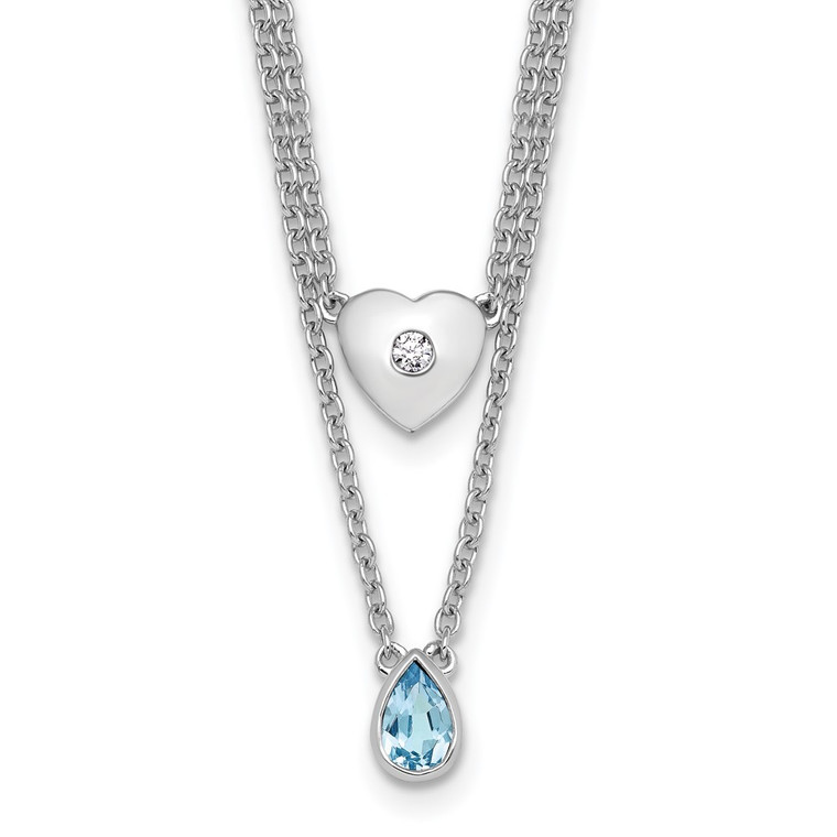 White Ice Sterling Silver Rhodium-plated 18 inch Diamond Heart and Blue Topaz Teardrop Necklace with 2 inch Extender
