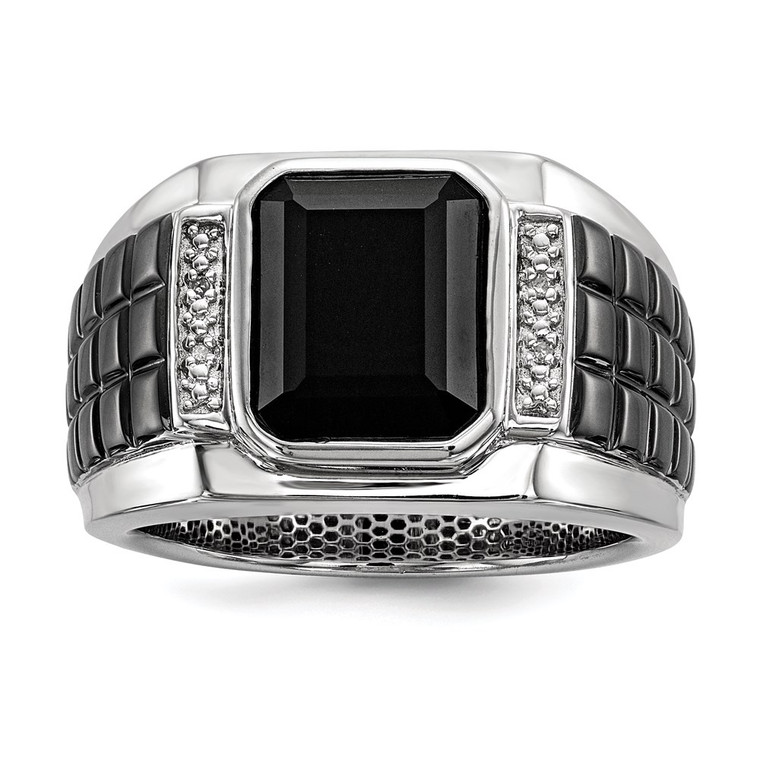 White Night Sterling Silver Black Rhodium-plated Diamond and Onyx Square Men's Ring - QR-46BD0A17-8203
