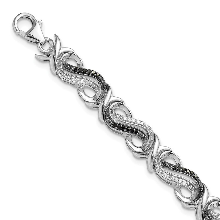 White Night Sterling Silver Rhodium-plated Black and White Diamond 7.5 Inch Bracelet - QD-D984CB32-3403