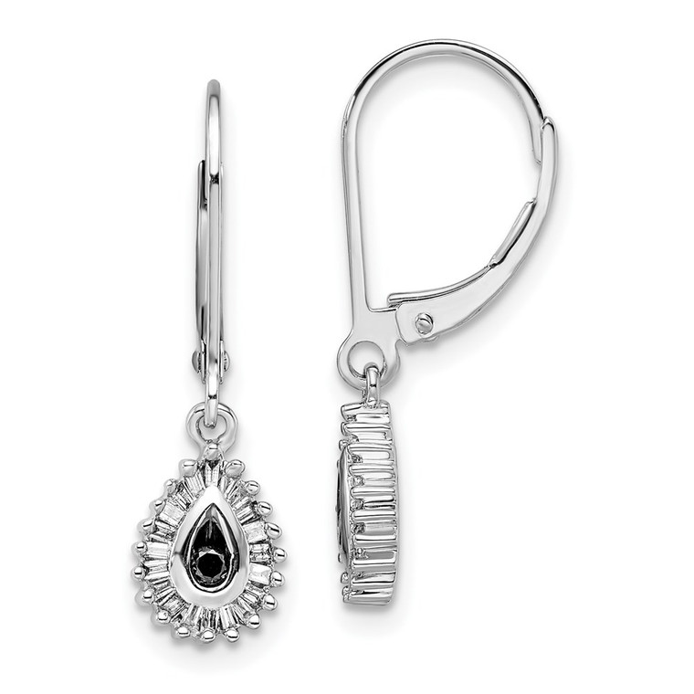 White Night Sterling Silver Rhodium-plated Black and White Diamond Dangle Leverback Earrings - QE-B86625F7-9233