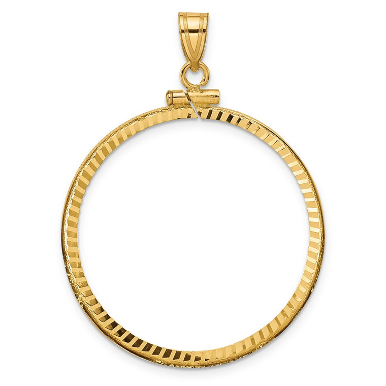 Wideband Distinguished Coin Jewelry 14k Polished and Diamond-cut 32.0mm x 2.85mm Screw Top Coin Bezel Pendant