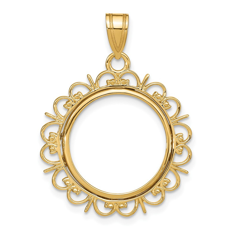 Wideband Distinguished Coin Jewelry 14k Polished Fancy 16.5mm Prong Coin Bezel Pendant - C8-96A0447B-3590