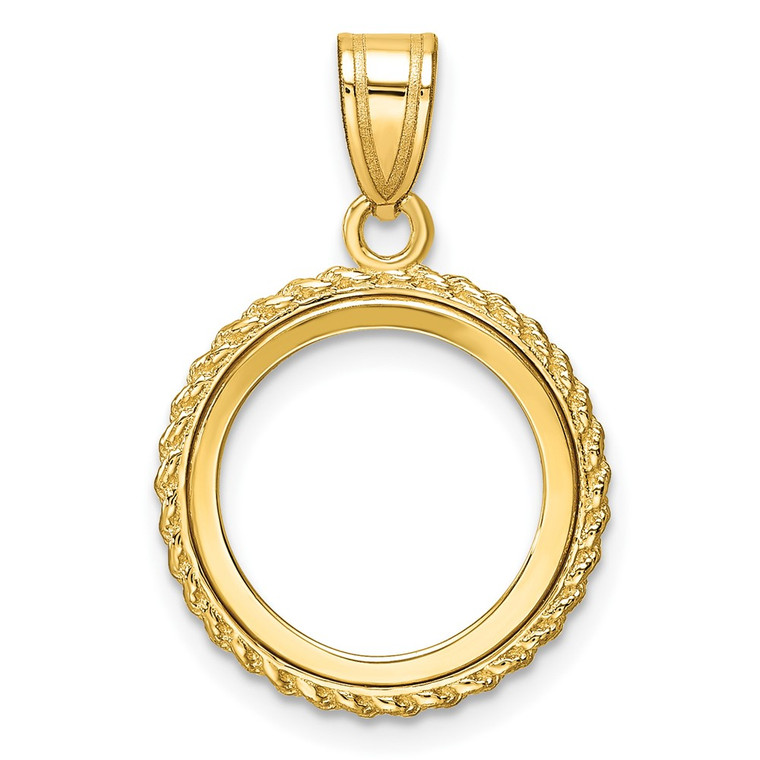 Wideband Distinguished Coin Jewelry 14k Polished with Casted Rope 14.0mm Prong Coin Bezel Pendant