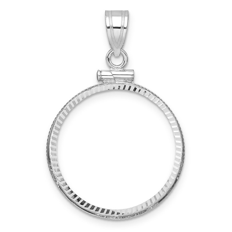 Wideband Distinguished Coin Jewelry 14k White Gold Polished and Diamond-cut 22.0mm x 1.9mm Screw Top Coin Bezel Pendant