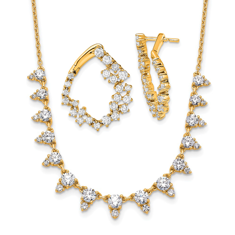 14K Necklace & Hoop Earrings Set featuring 2 carats of lab-grown diamonds
