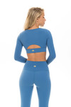 blue long sleeve cut out top