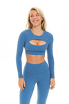blue long sleeve cut out top