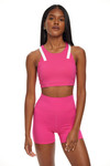 halter neck line pink top