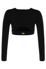 black long sleeve top with cutouts