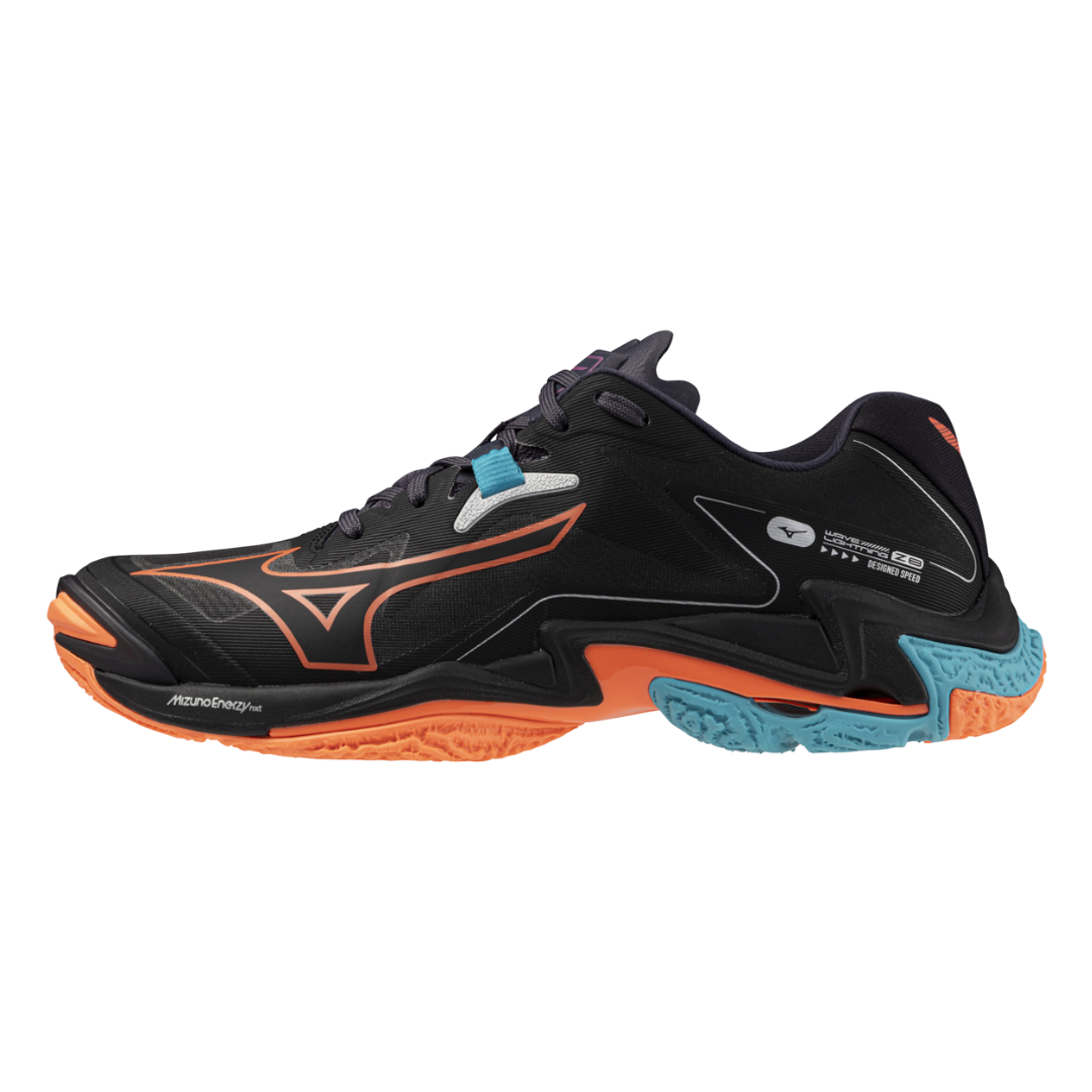 0008YU Mizuno Wave Lightning Z8 Black / Neon Flame / Peacock Blue