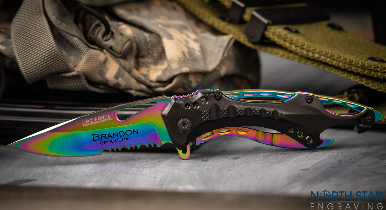 Personalized Pocket Knife - Rainbow Tacforce Tactical Knife -Northstarengraving