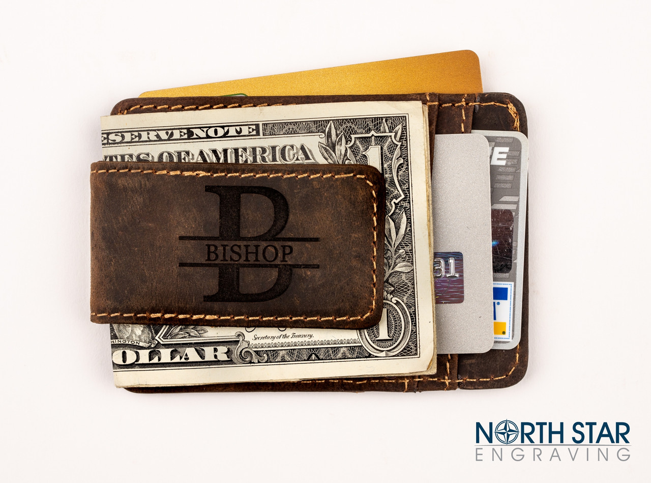 Wide Leather Money Clip Wallet