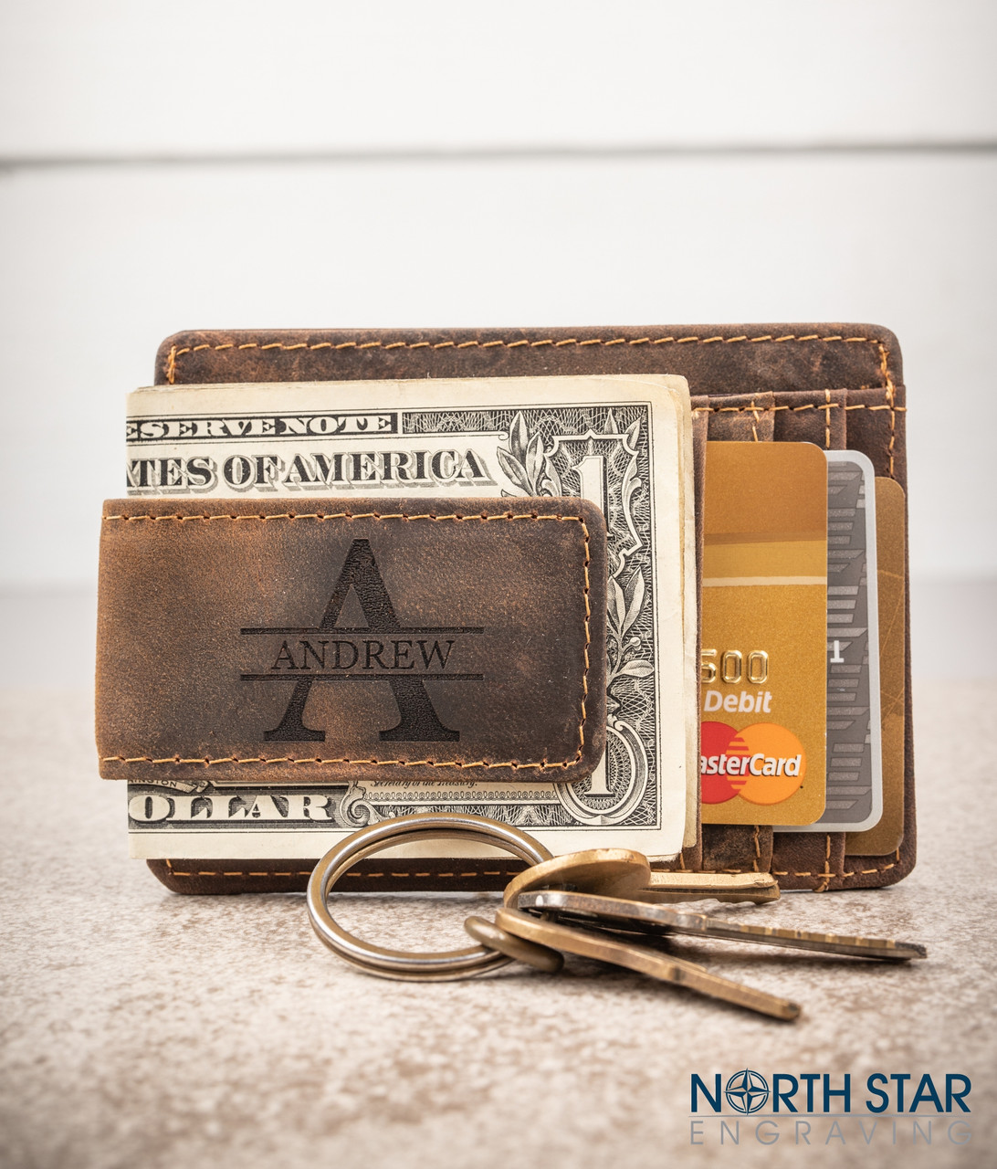 Men's Monogrammed Cash Clip Wallet