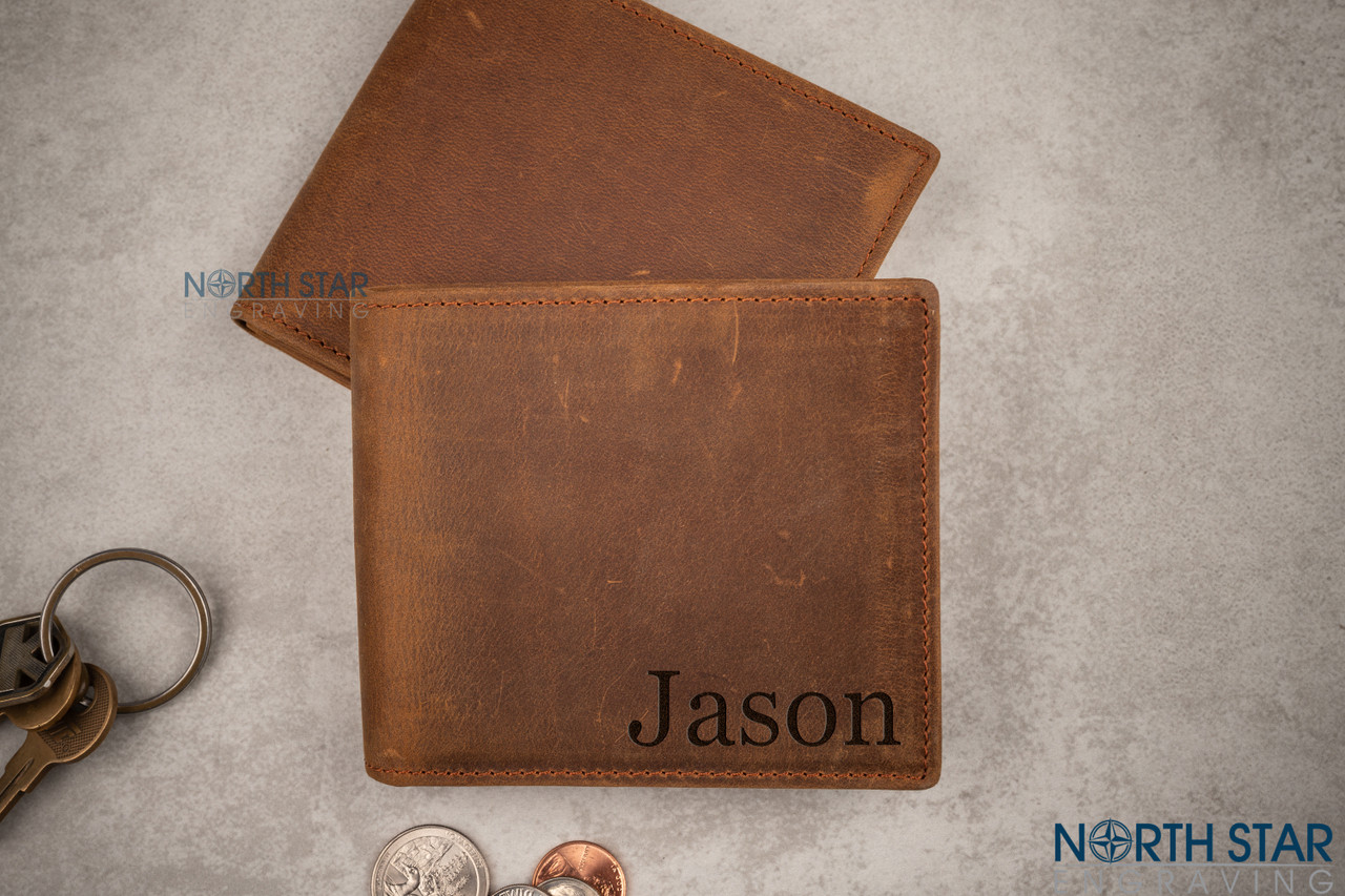 Personalized Leather Wallet - Engraved Leather Wallet Initial/Name