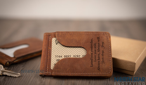Engrave with your own message. This Minimalist money clip is made in the USA. 

Fonts Shown: Georgia & Good Vibrations