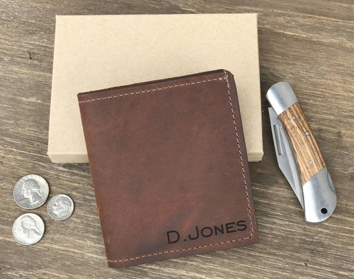 Personalized Mens Genuine Leather Wallet with ID pocket