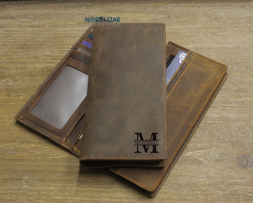 Mens Long Slim Leather Wallet - Personalized Mens Wallet