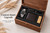 Custom foam insert upgrade for personalized walnut wooden keepsake boxes. Custom-cut black foam compartments designed to hold watches, wallets, pens, jewelry, collectibles, and corporate gifts. Premium wooden gift box with protective foam insert for personalized gifts, executive gift sets, retirement gifts, and special occasions. Contact us before ordering for custom insert options.