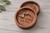 Personalized walnut ring dishes featuring custom engraved names, wedding date and mountain design. These round wooden jewelry trays make beautiful wedding ring holders, engagement gifts and 5th anniversary keepsakes.