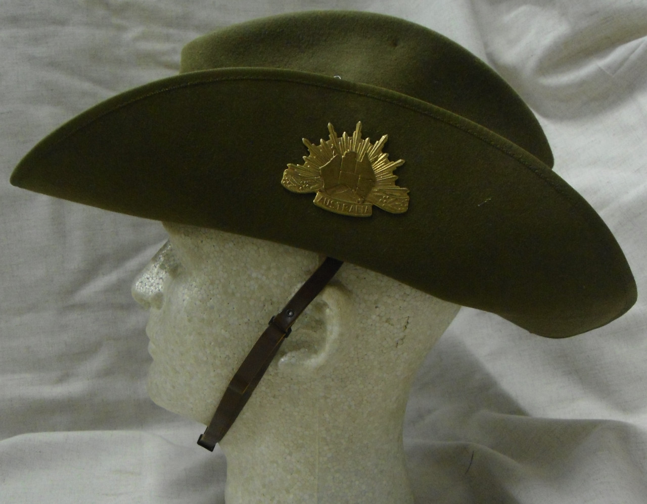 John Bardsley Australian Akubra Slouch Hat with Rising Map Hat Badge | Peterson Antiques