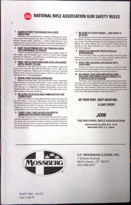 Mossberg Model 500 Pump Action Shotgun Owner's Manual
