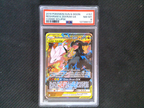 PSA 8 Reshiram & Zekrom GX #157 Cosmic Eclipse