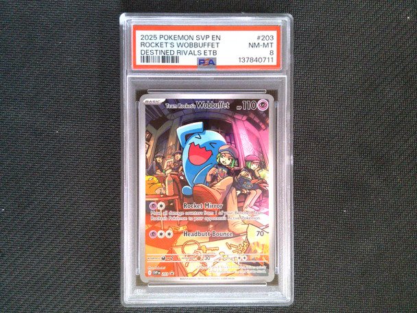 PSA 8 Rocket's Wobbuffet #203 Destined Rivals ETB promo