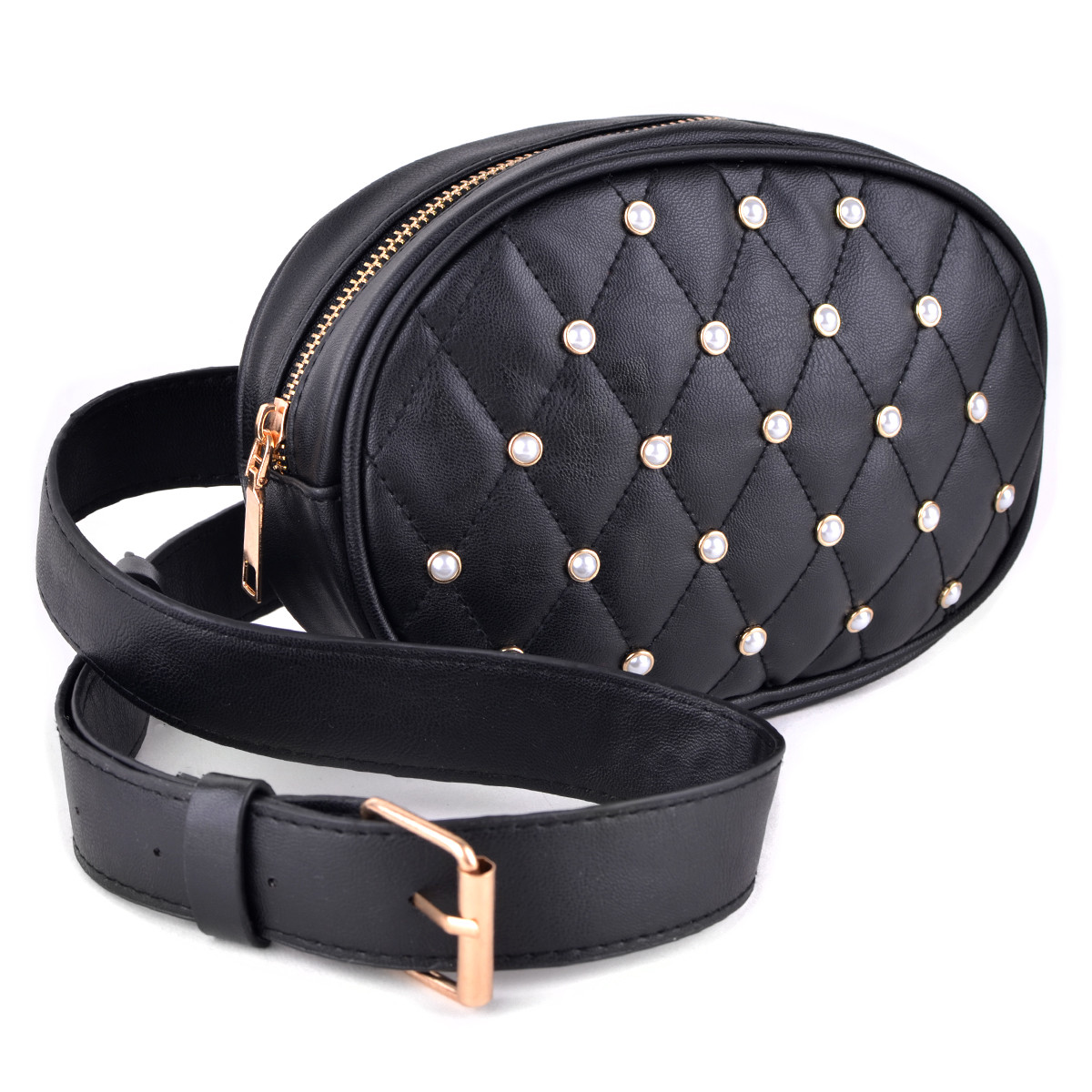 black quilted belt bag