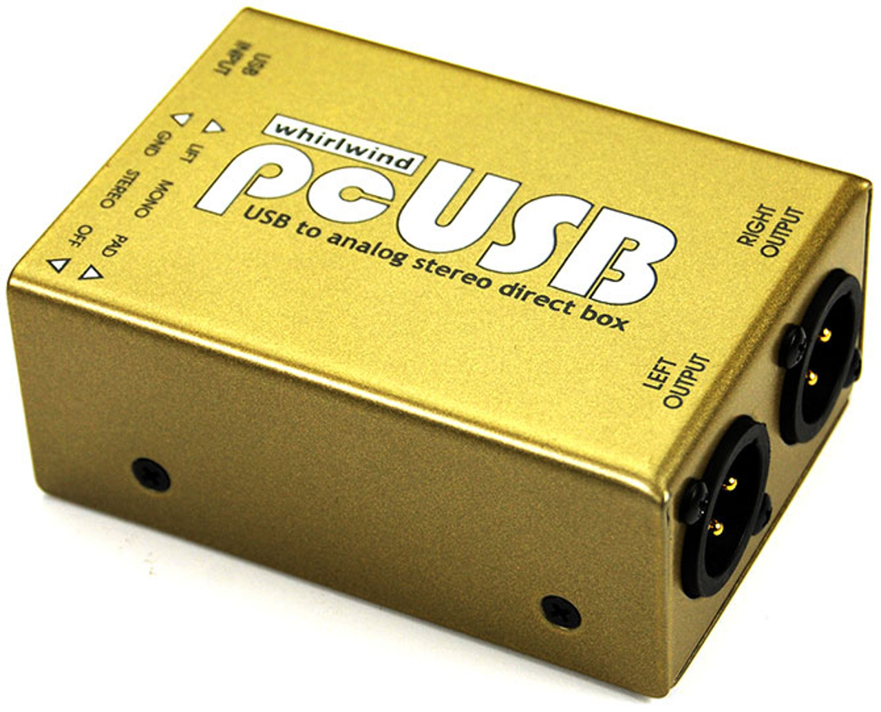 Whirlwind PCUSB Direct Box - USB-B Input, Stereo XLR Balanced Output, PAD,  Ground Lift, Mono Switch - ProAudio.com