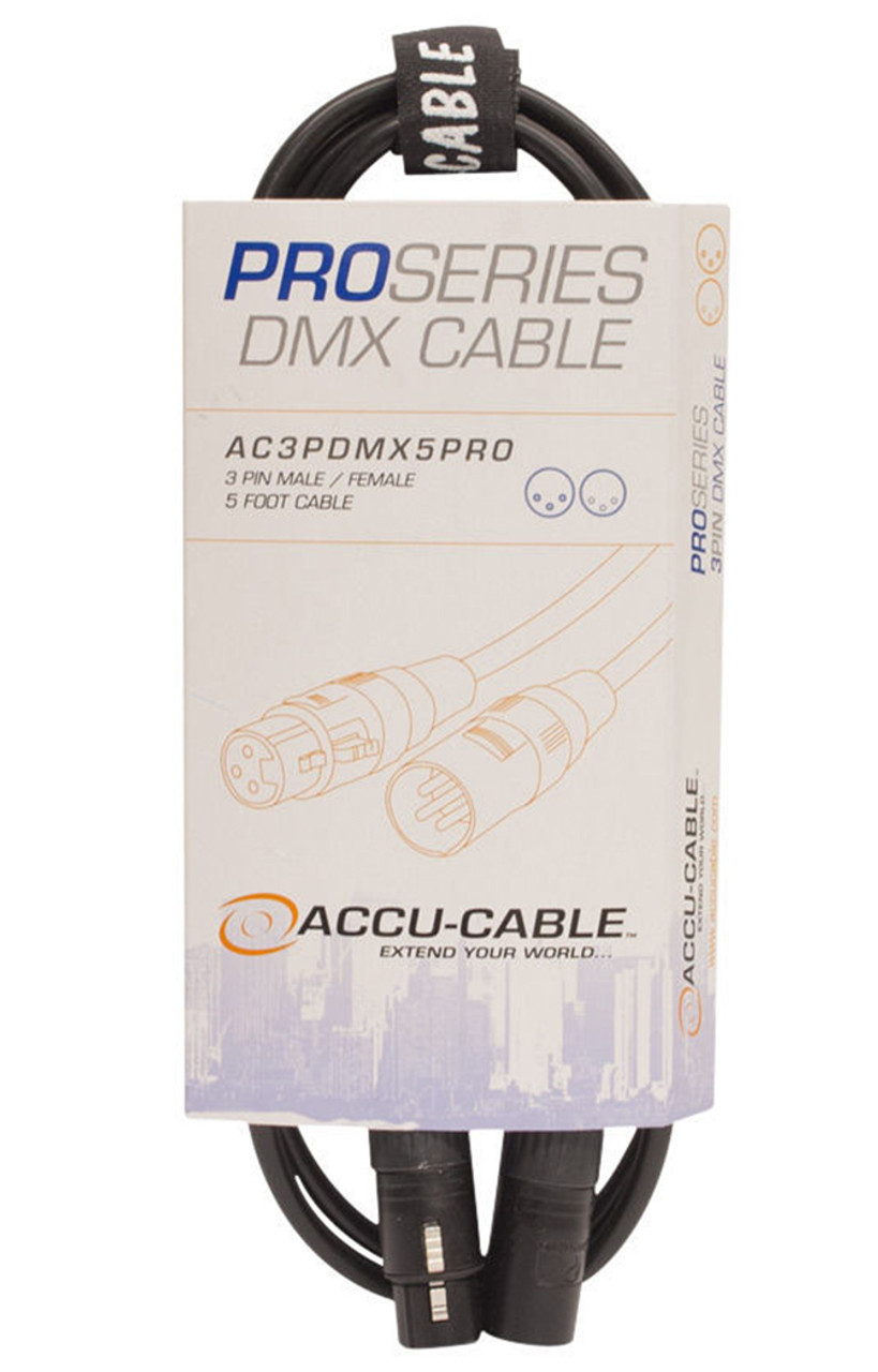 Accu-Cable AC3PDMX Professional 3-Pin DMX Cable with XLR Connectors, 5'-100